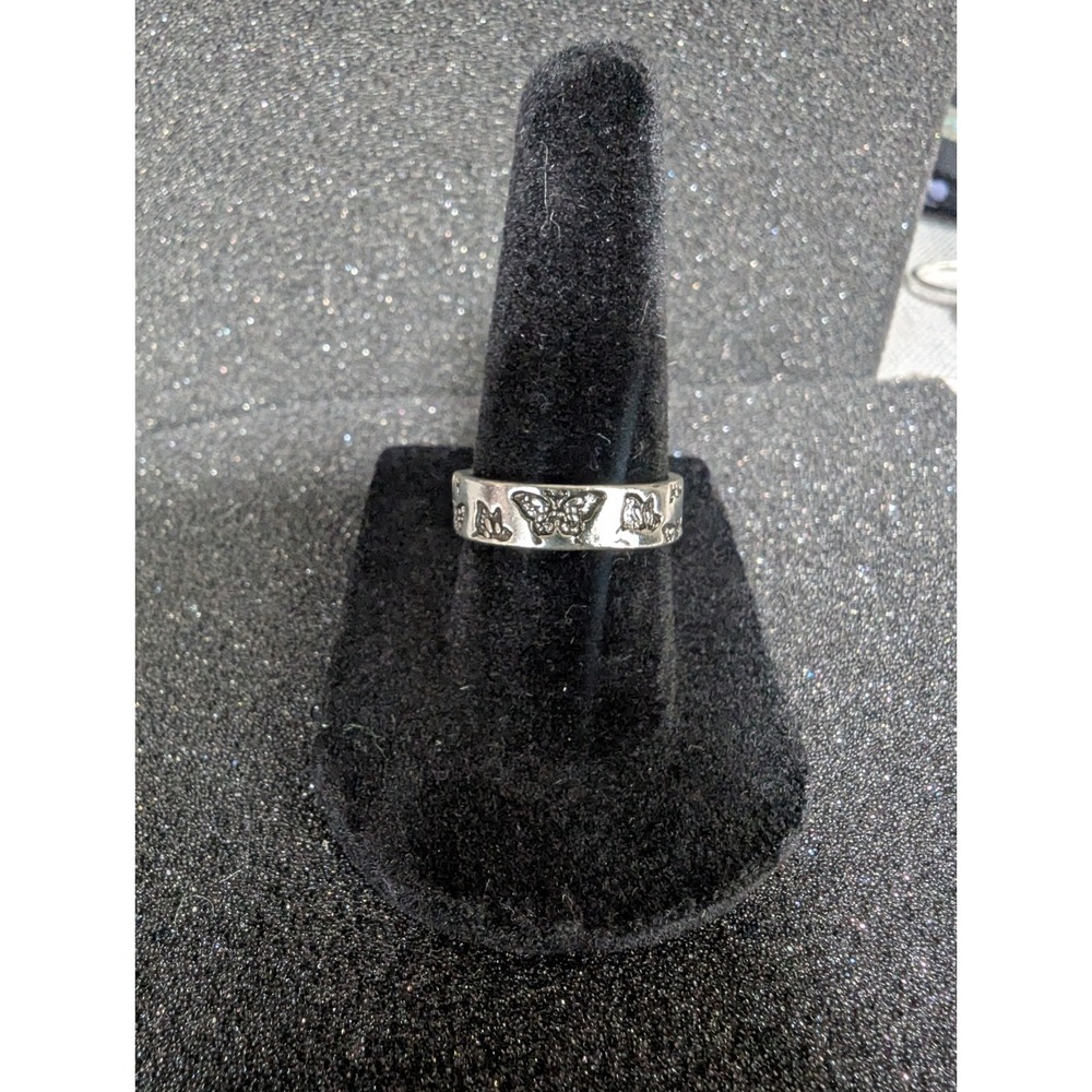 Silver Toned Butterfly Wide Band Ring - Multiple Sizes Available